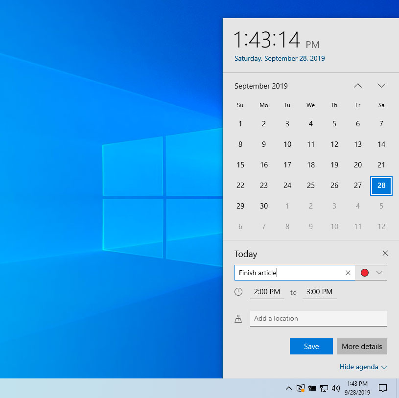 Taskbar Calendar