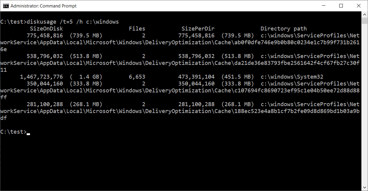 Las 5 carpetas principales en tamaño en C: Windows