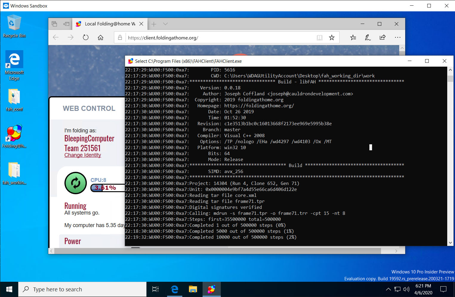 Folding@Home in the Windows Sandbox