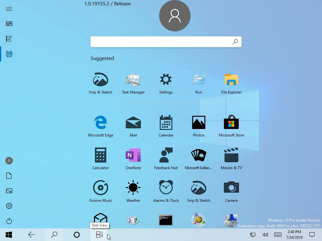 Tablet Mode Start Page