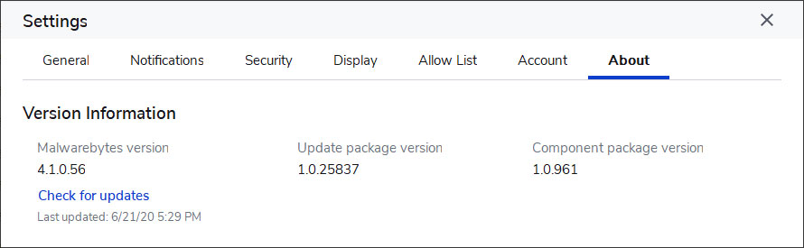 Последняя бета -версия MalwareBytes по состоянию на 21.06.20