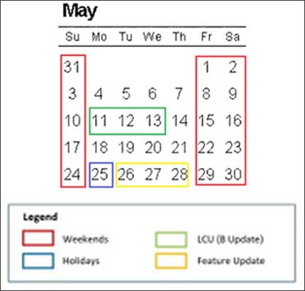 May schedule with a zoomed-in legend
