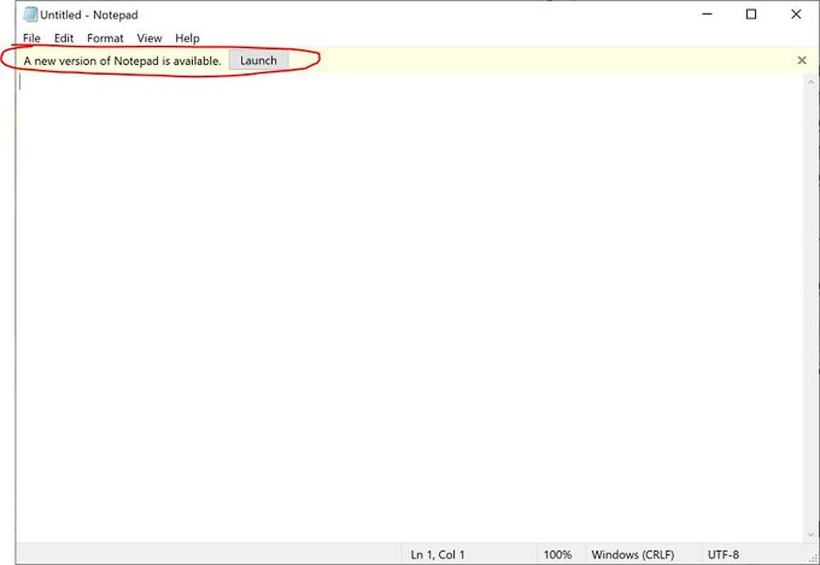 Windows 10 Notepad alert when a new version is available