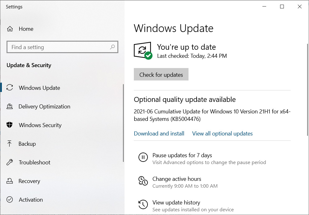 Windows 10 KB5004476 optional update