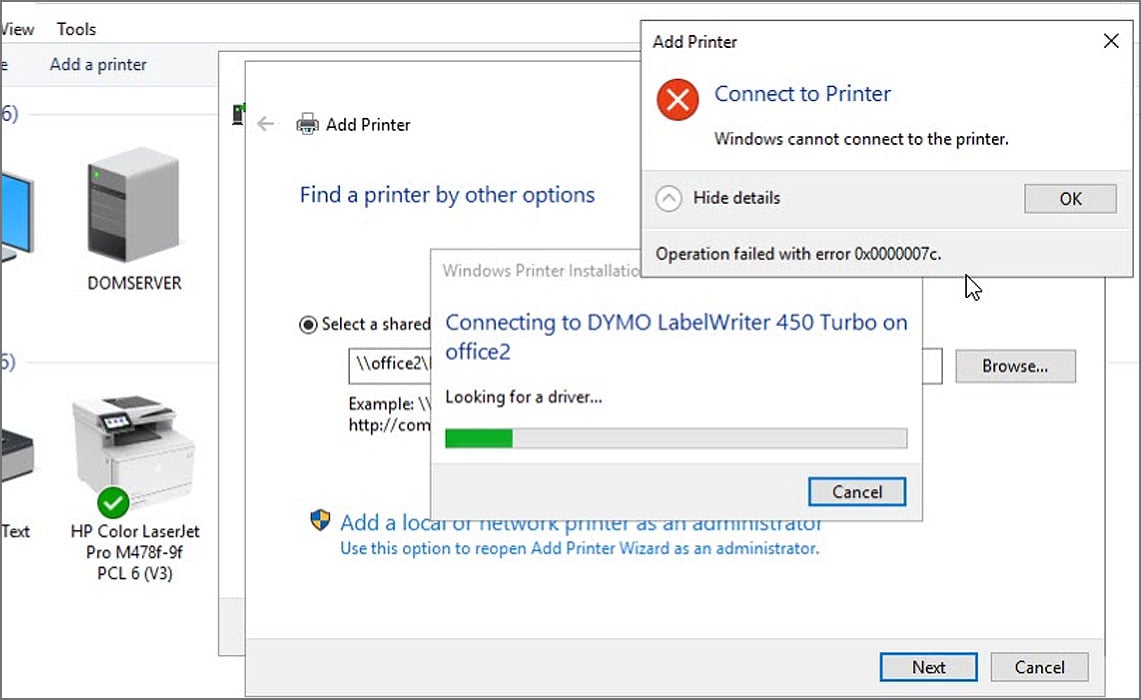 Error de Windows 0x0000007c al agregar una nueva impresora