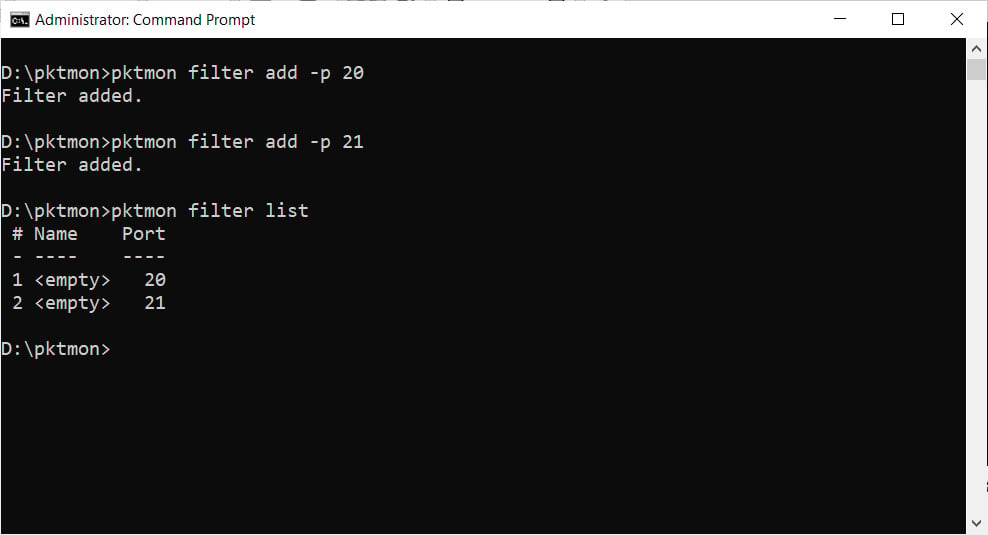 Configured packet filters