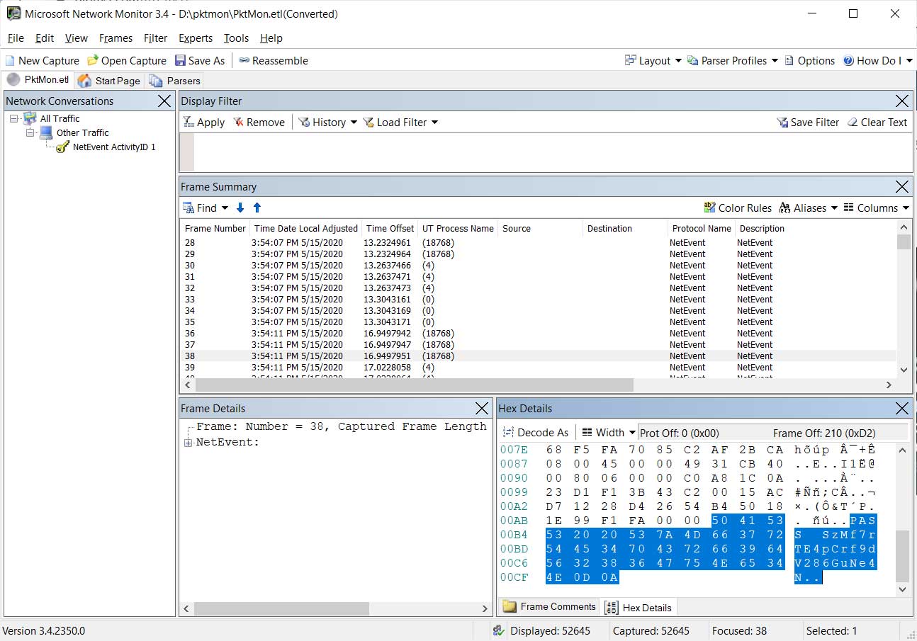 Network monitor showing clear-text FTP password