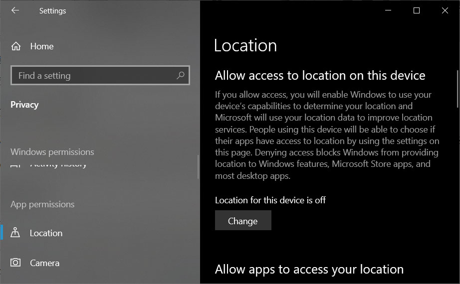 Location sharing is disabled