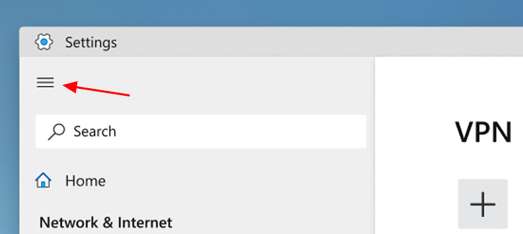 Hamburger menu in Windows 10 Settings