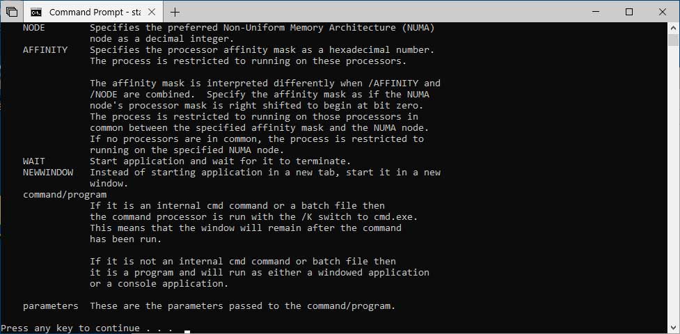 NewWindow Command for Start