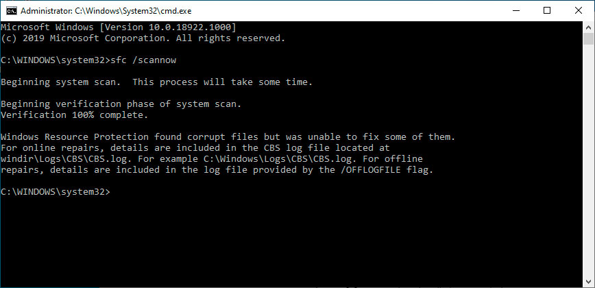 sfc /scannow error