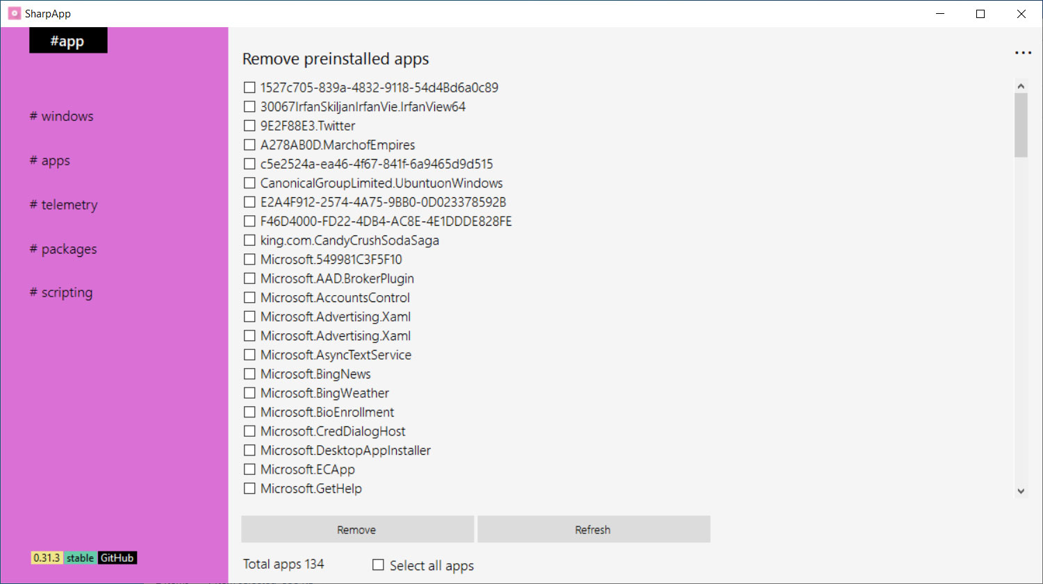 Apps section to manually remove preinstalled apps