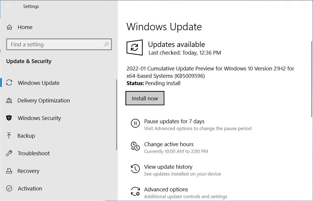 Windows 10 KB5009596 optional update