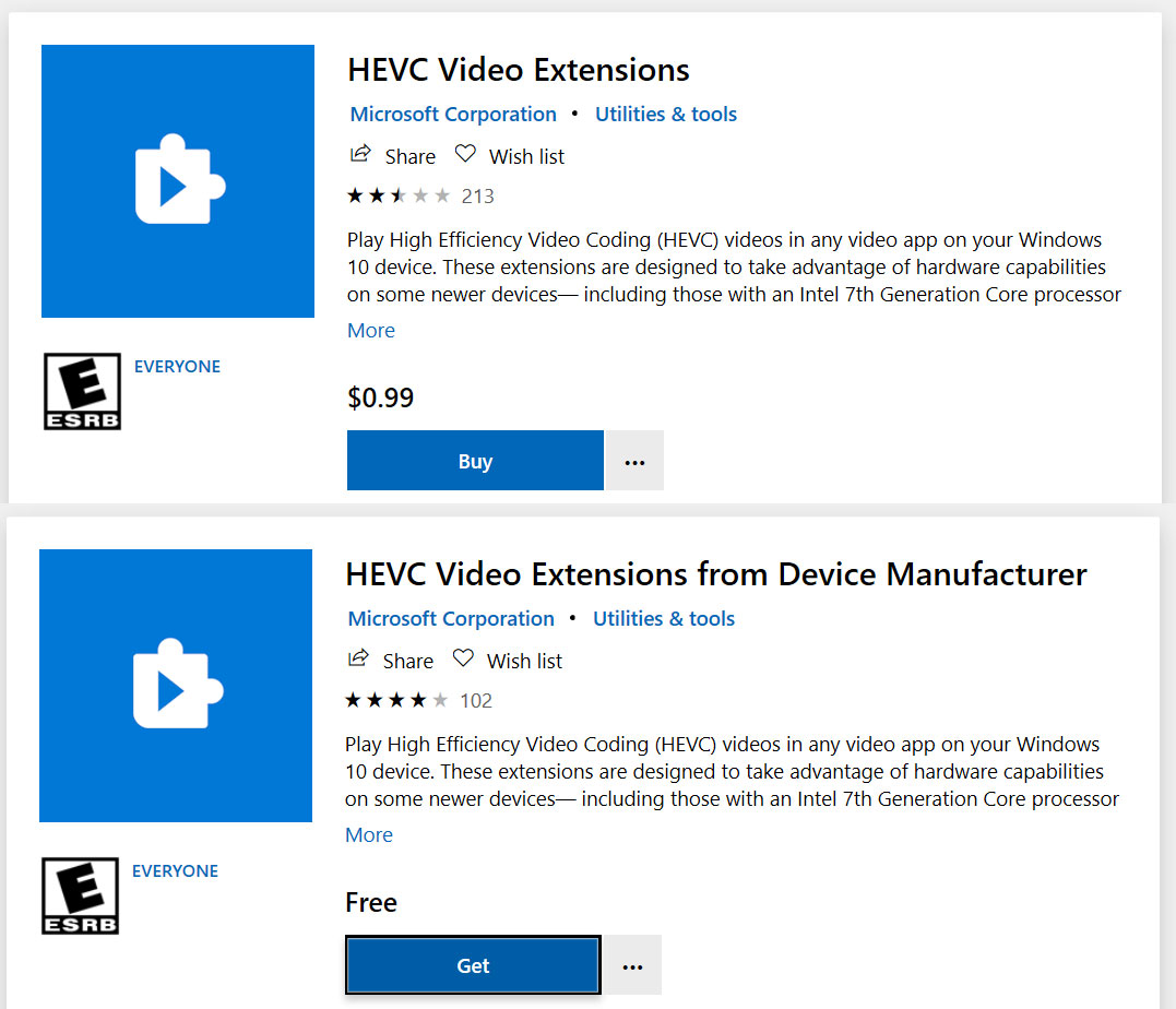 hevc is supported on windows 10 codec