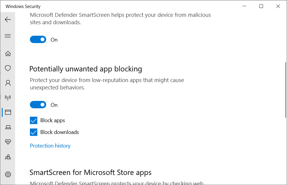 Settings for blocking potentially unwanted apps