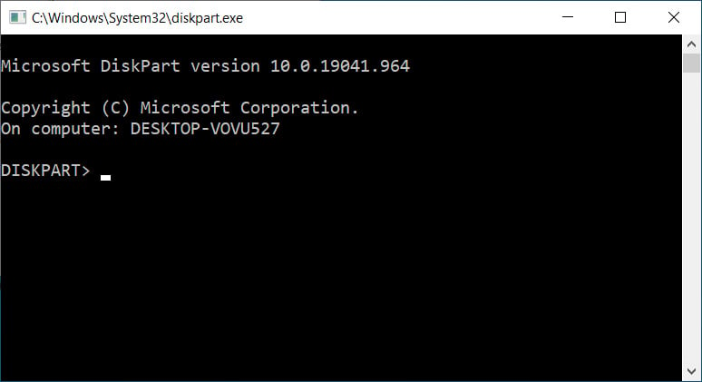 An application running in a Windows 10 console