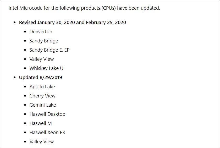 Last CPU updates by KB4497165