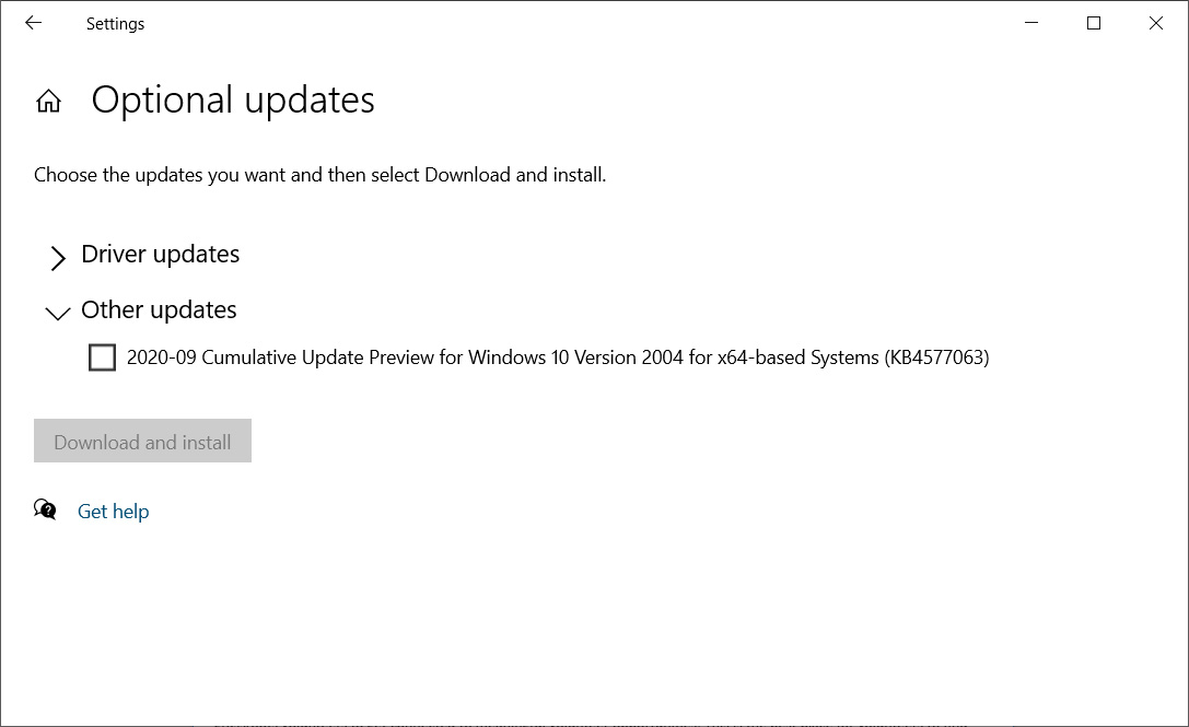 KB4577063 offer under 'Other updates'