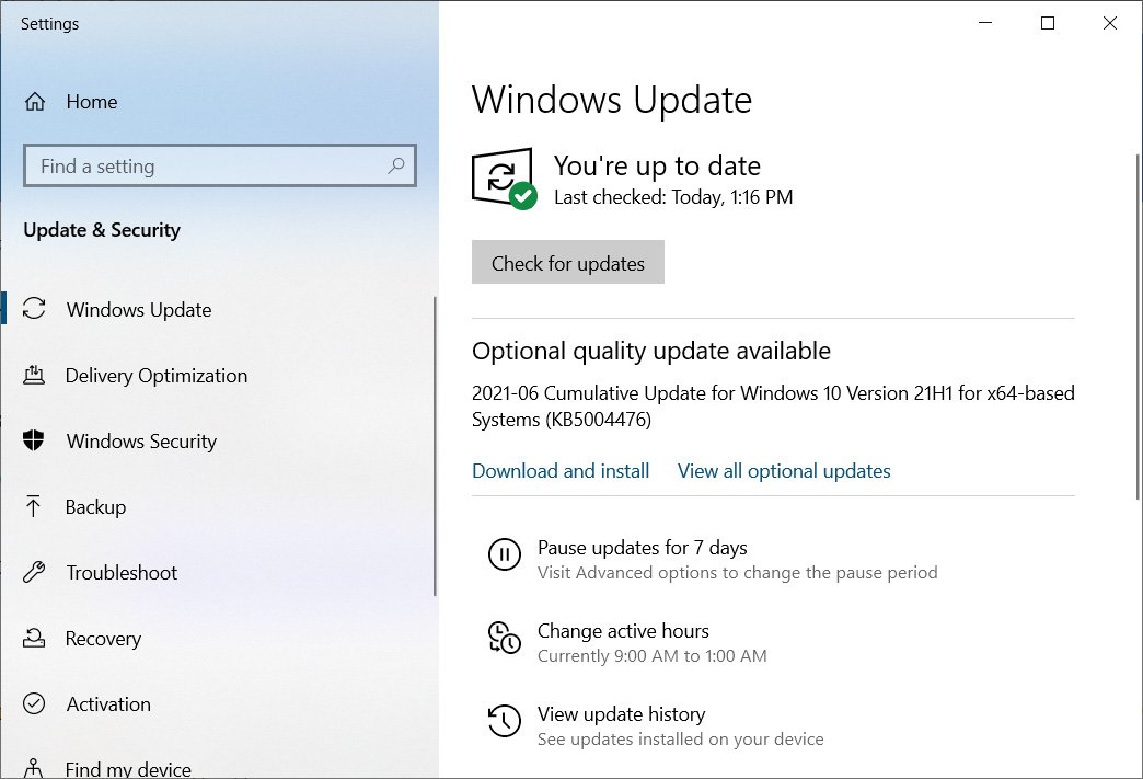 KB5003690 update offered in Windows Update