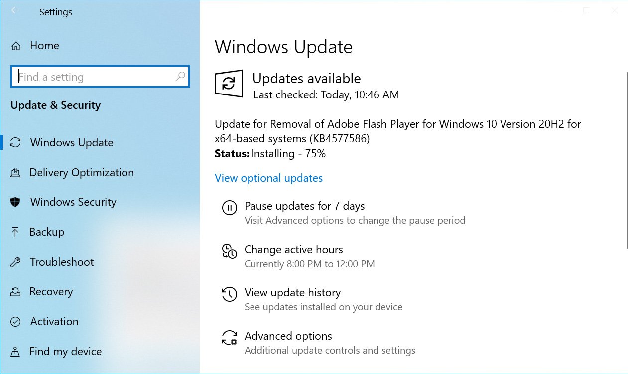 Automatically installing the KB4577586 update