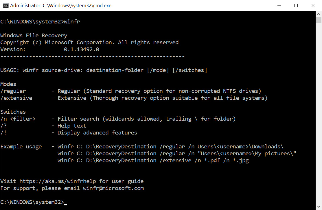 The new version of the Windows File Recovery tool