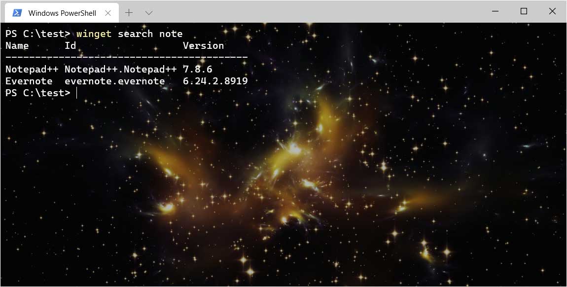Using the winget search command