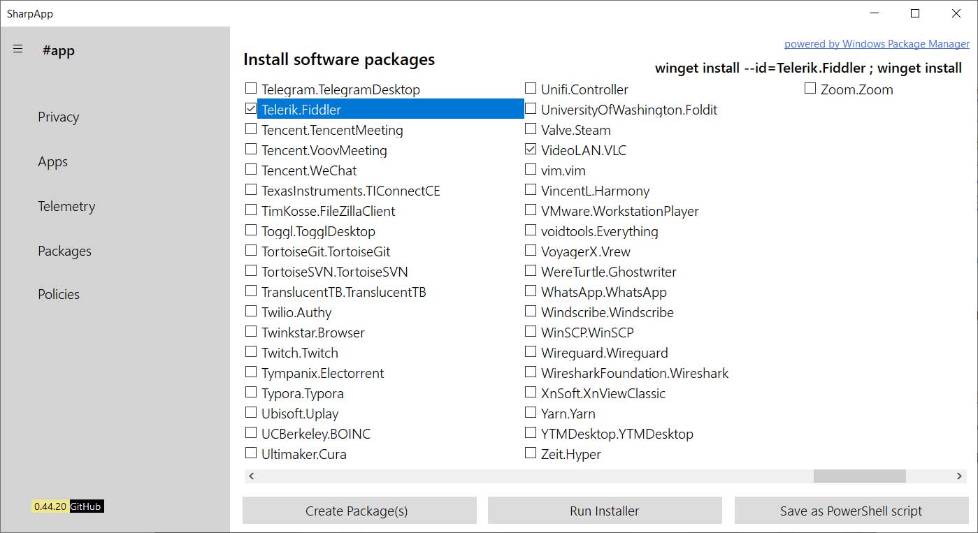 Building the winget PowerShell command to execute