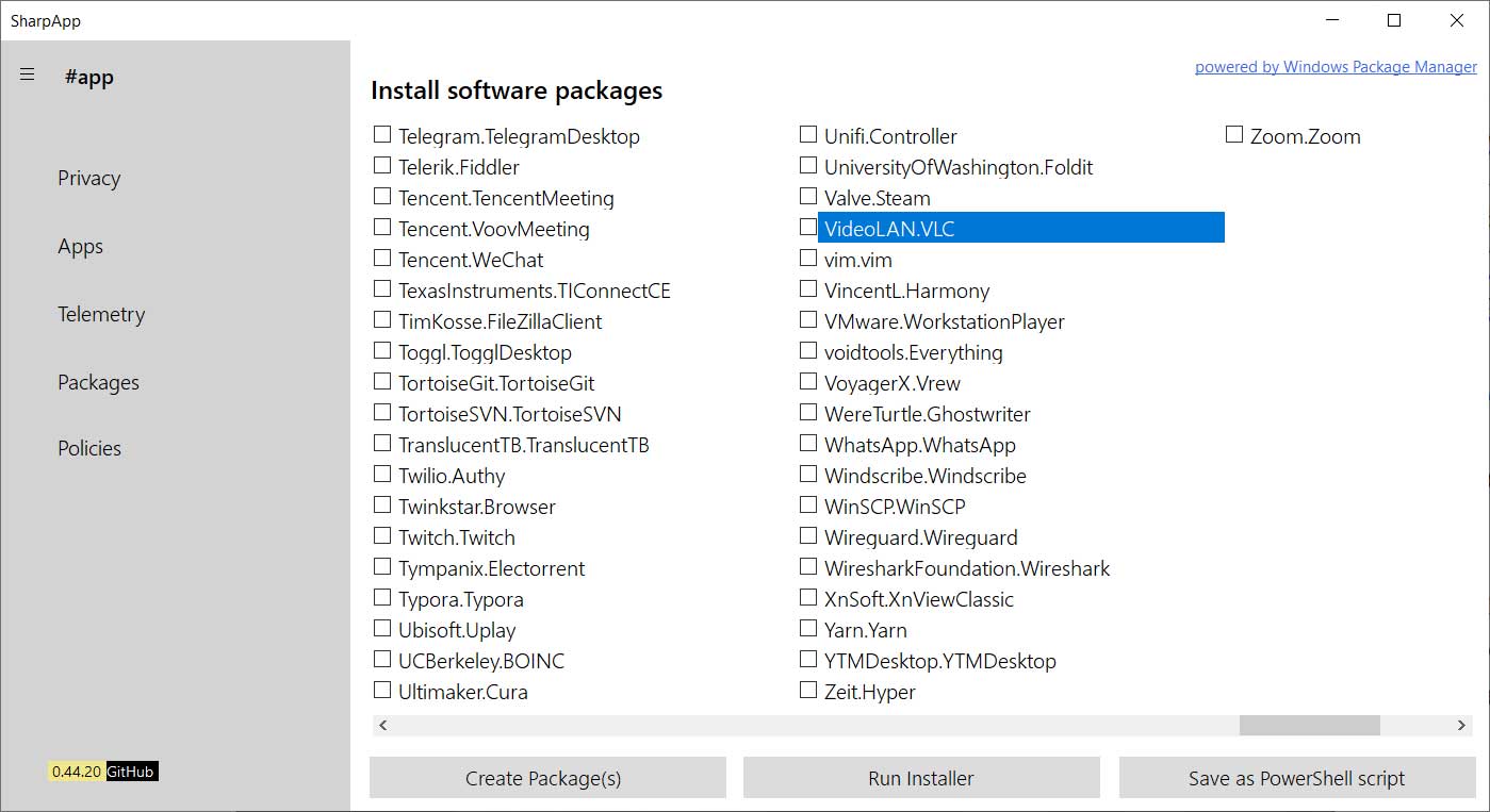 Available applications that can be installed by winget