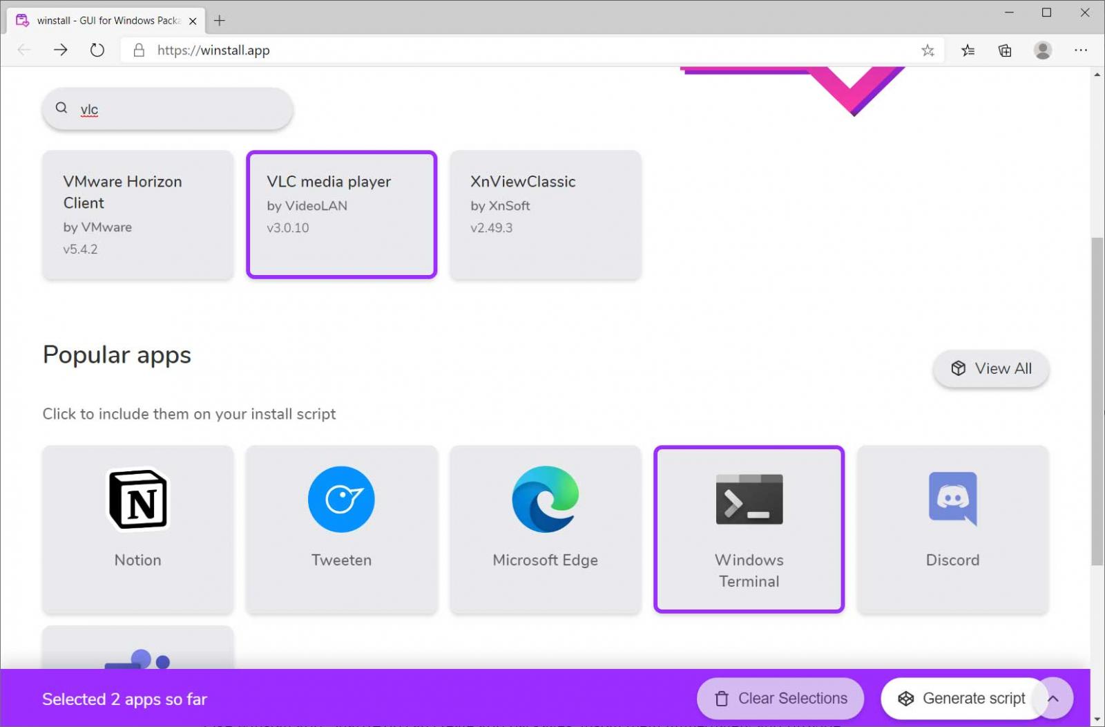 Select apps to install