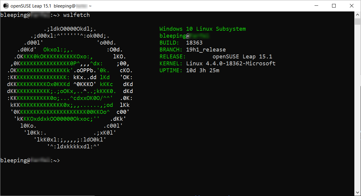WSLFetch output for Open Leap 15.1