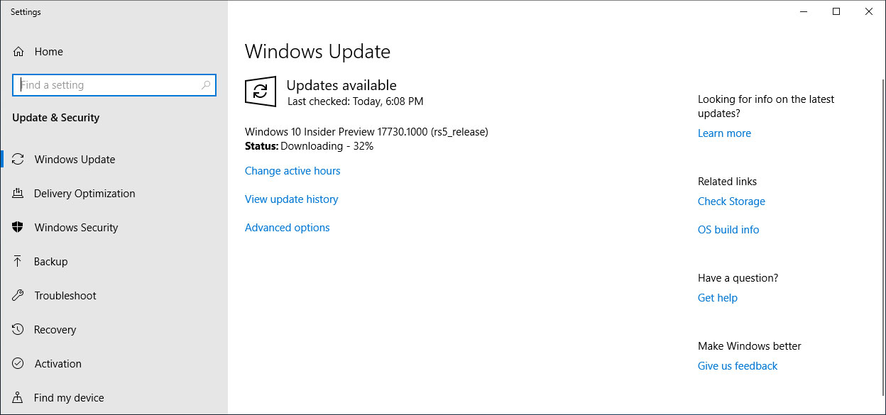Build 17730 Insider Update