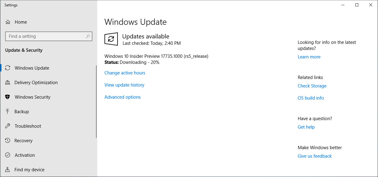 Build 17730 Insider Update