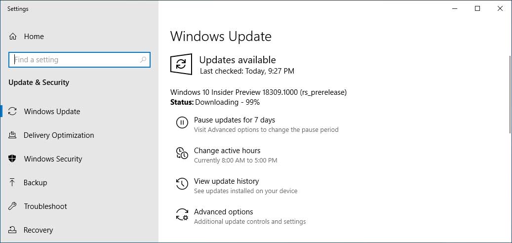 Build 18309 Insider Update
