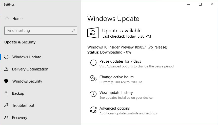 Windows 10 Insider Build 18985