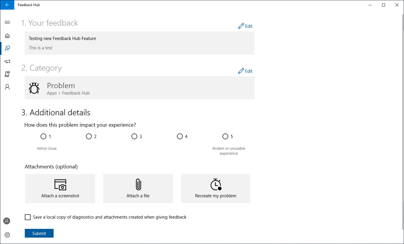 Feedback Hub Severity Level