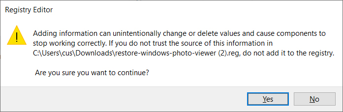 Registry Editor confirmation