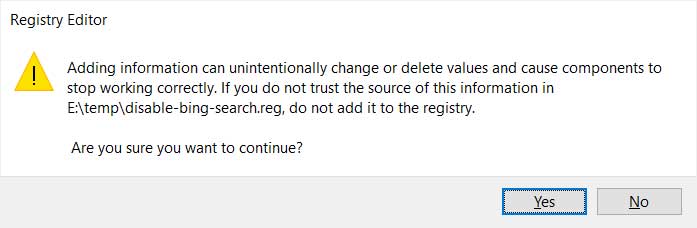 Registry Editor confirmation prompt