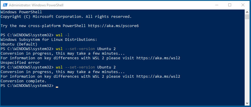 Converting to WSL 2