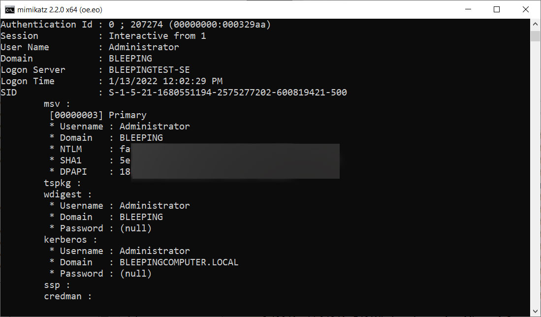 Dumping NTLM credentials from LSASS deump using mimikatz