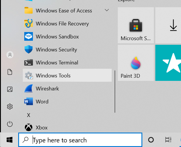 Windows Tools in the Start Menu