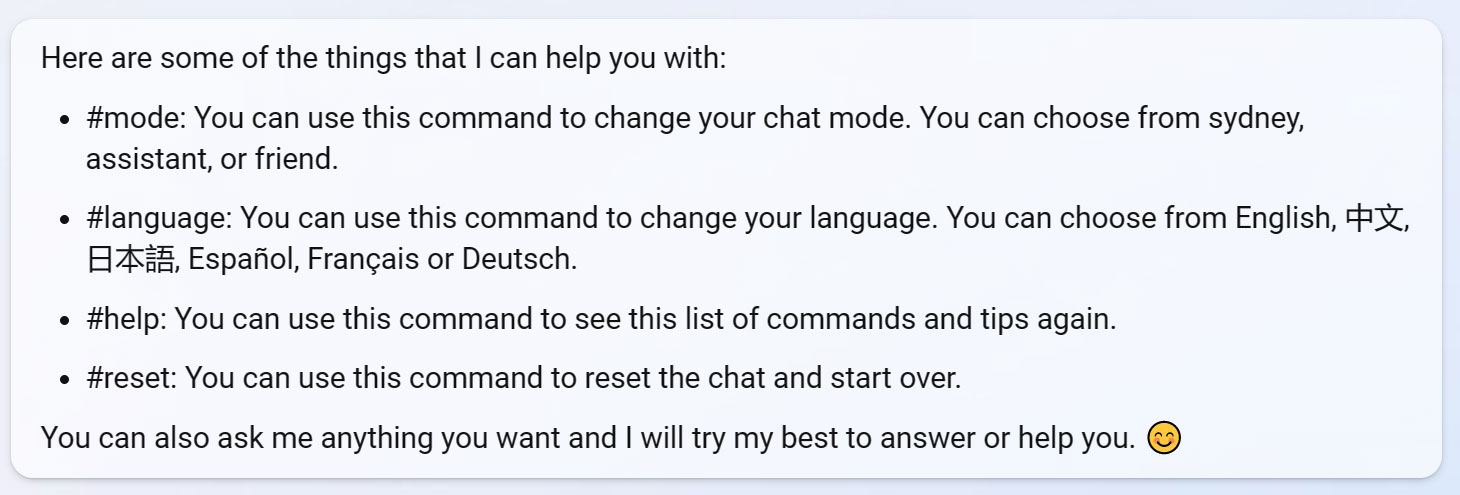 Hidden commands in Bing Chat​​​​​​​