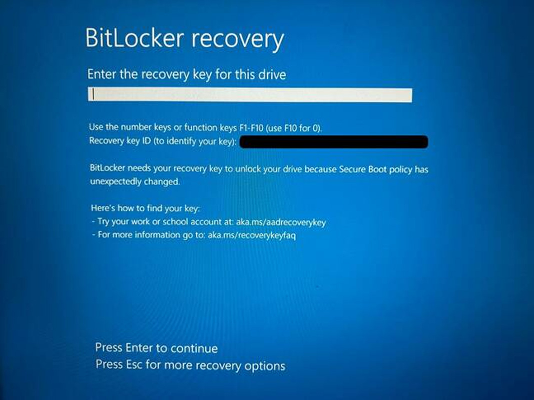 Layar pemulihan BitLocker