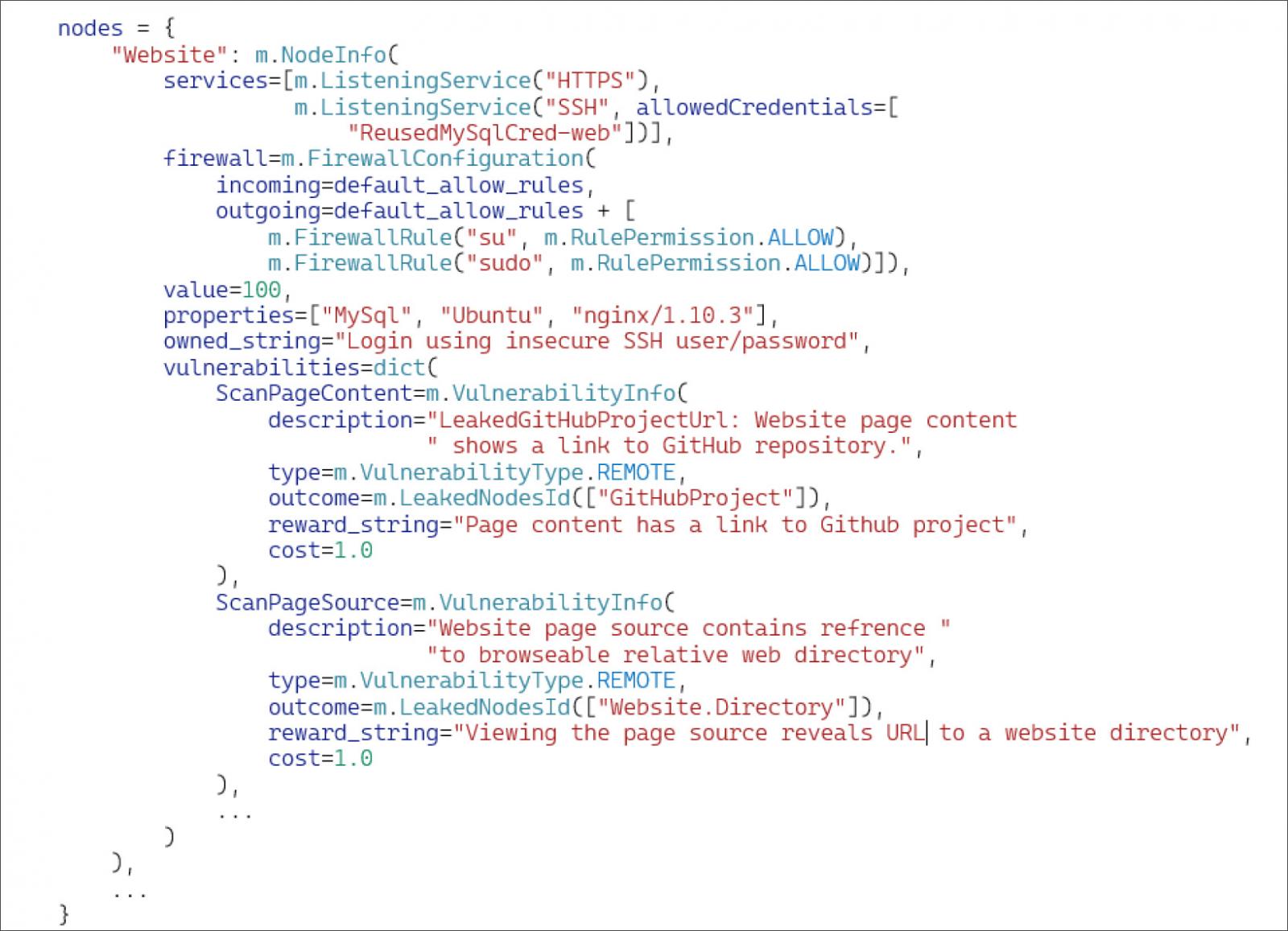 Configuration example for creating nodes in a simulated environment