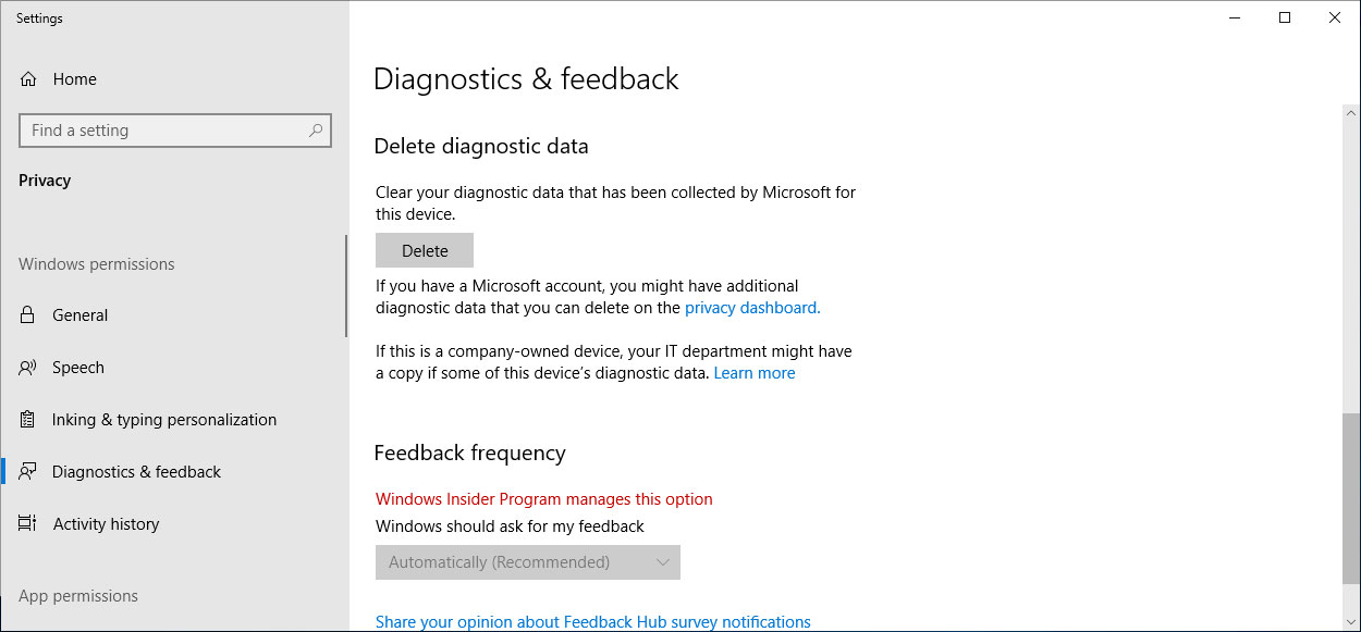 Delete Diagnostic Data