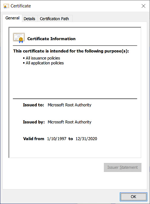 Expiring Microsoft Root Authority certificate