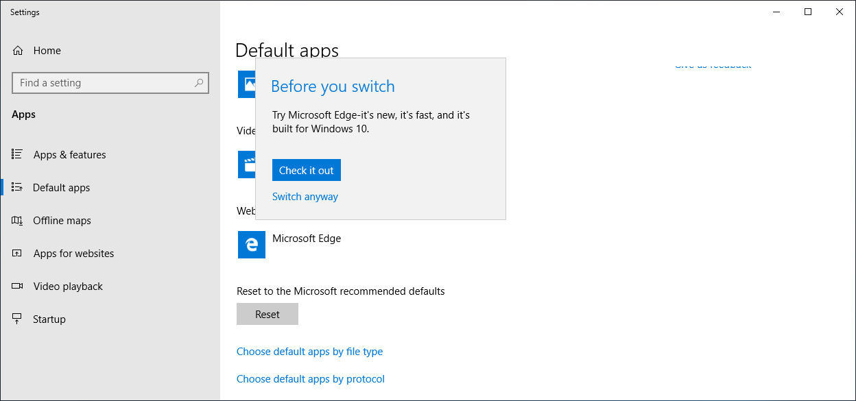 Change the to a different default browser