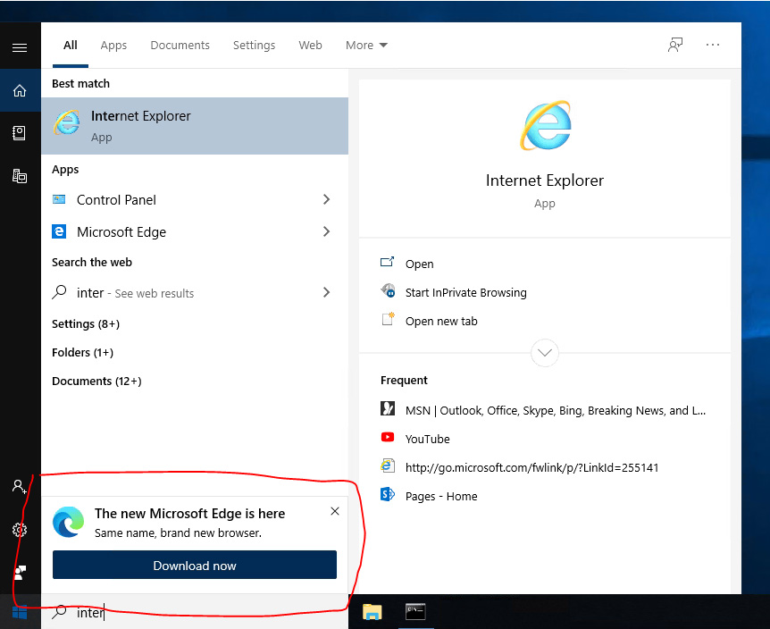 Promoting Edge from the Start Menu