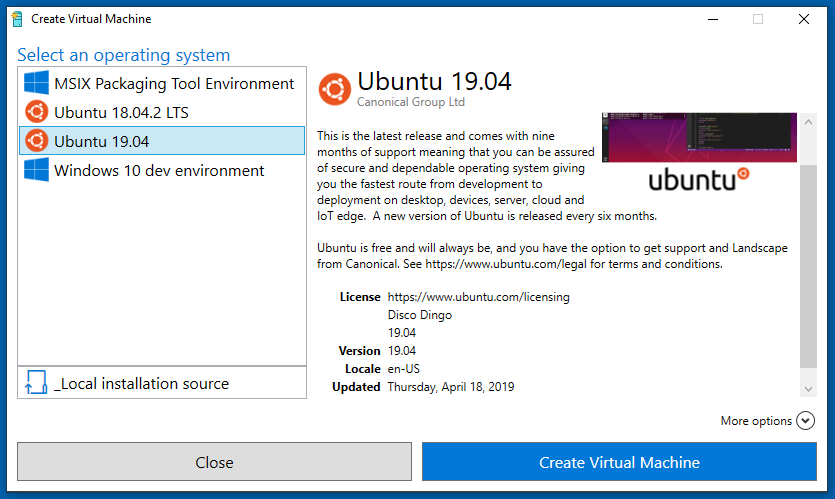 Ubuntu 19 04 Now Available In The Hyper V Quick Create Gallery