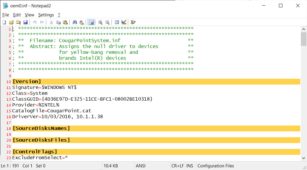 A driver's inf file