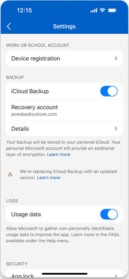 Microsoft Authenticator on iOS moves backups fully to iCloud 2 In-app warning about upcoming change